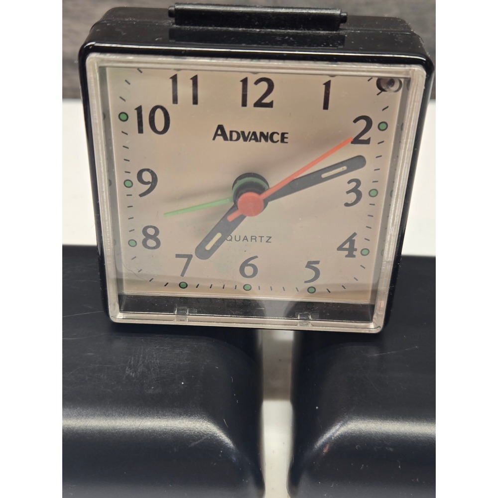 Advance Quartz Alarm Clock Square Black Analog Travel Bedside Desk‎ Clock